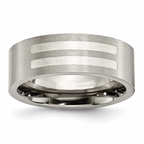 Titanium Flat 8mm Sterling Silver Inlay Brushed Band | TB370