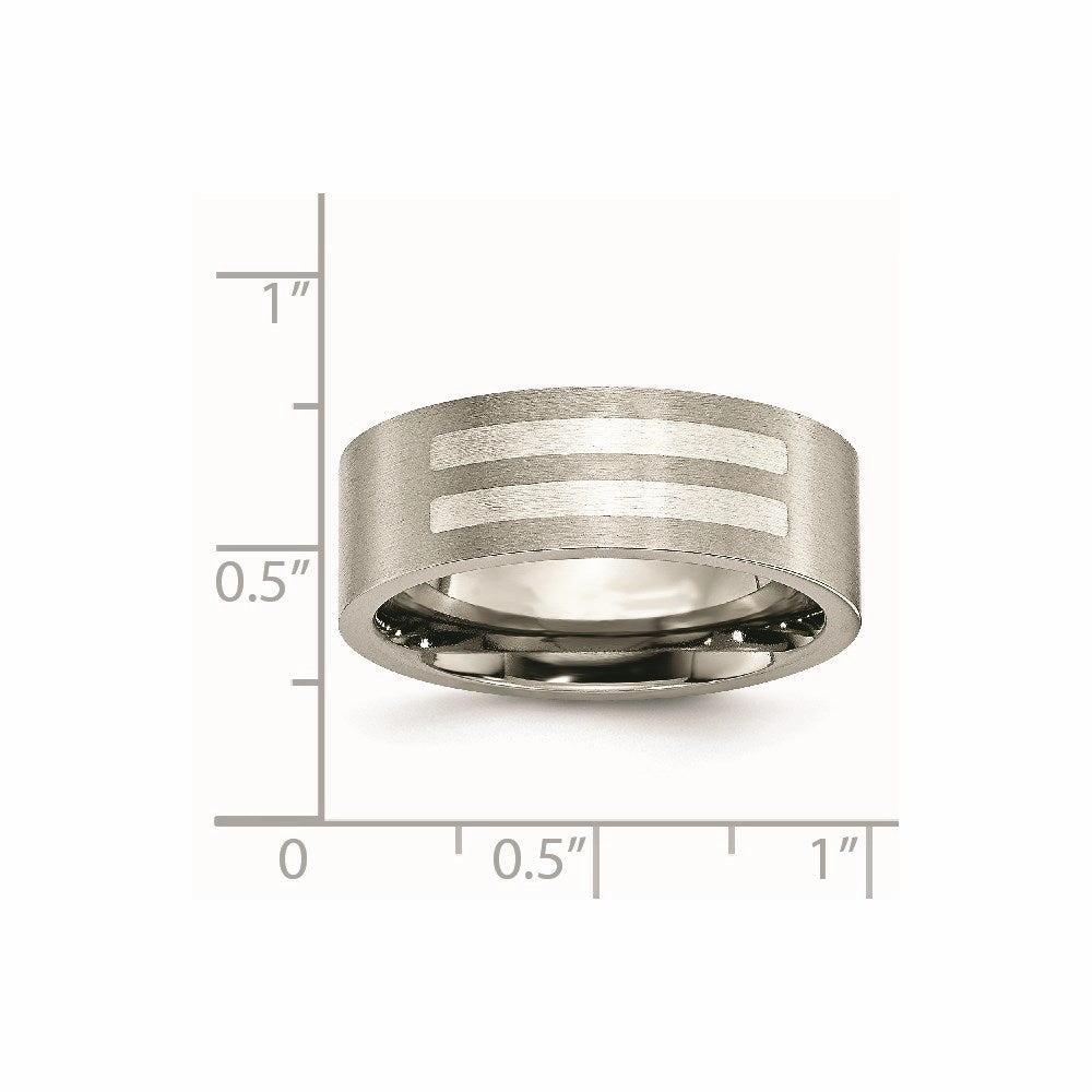 Titanium Flat 8mm Sterling Silver Inlay Brushed Band | TB370