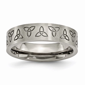 Titanium Flat Engraved Trinity Symbol Brushed 6mm Band | TB267