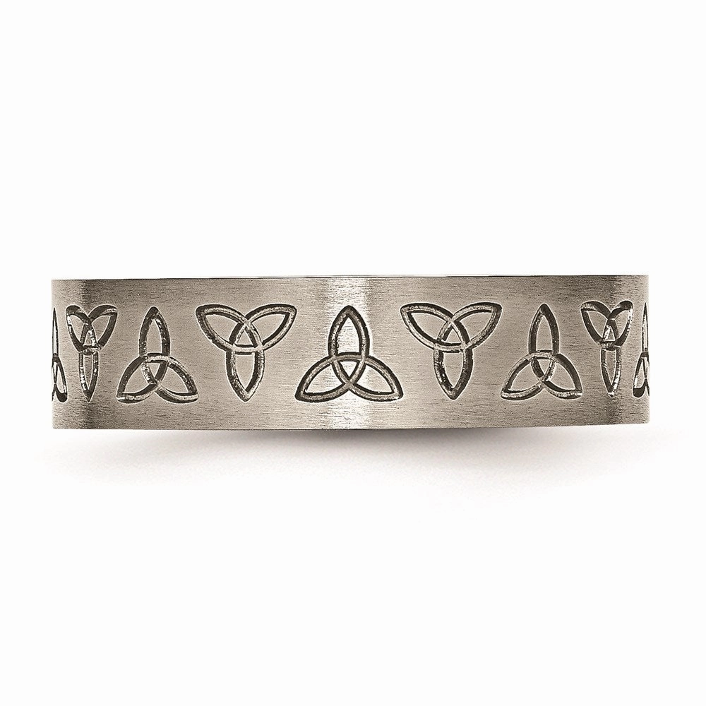 Titanium Flat Engraved Trinity Symbol Brushed 6mm Band | TB267