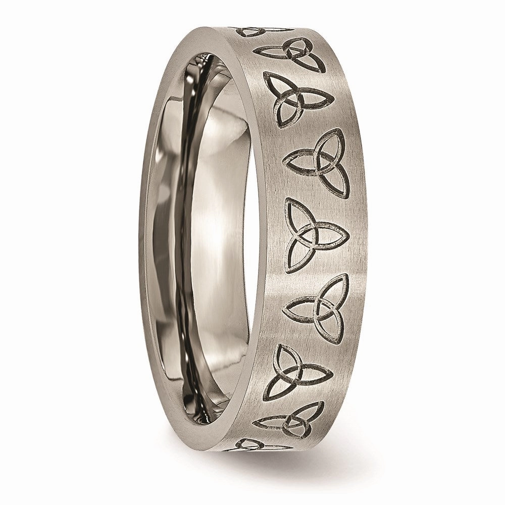 Titanium Flat Engraved Trinity Symbol Brushed 6mm Band | TB267