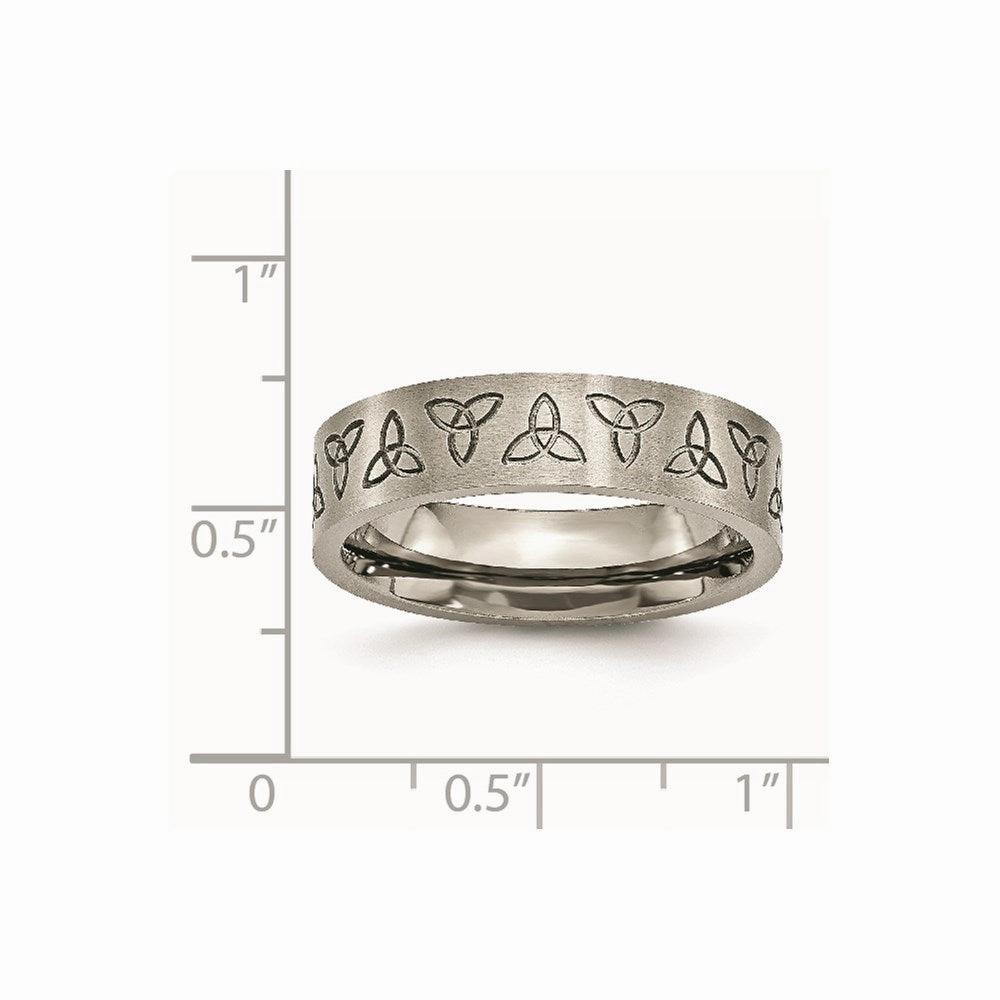Titanium Flat Engraved Trinity Symbol Brushed 6mm Band | TB267