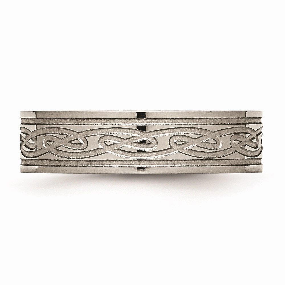 Titanium Flat Laser Etched Celtic Knot 6mm Polished Band | TB204