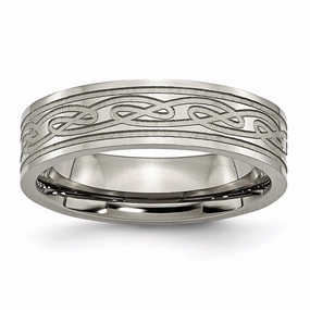 Titanium Flat Laser Etched Celtic Knot 6mm Polished Band | TB204