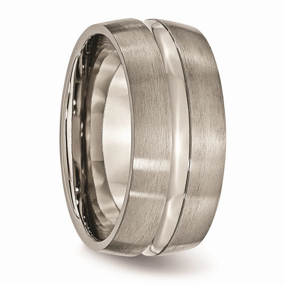 Titanium Grooved 10mm Brushed and Polished Band | TB52