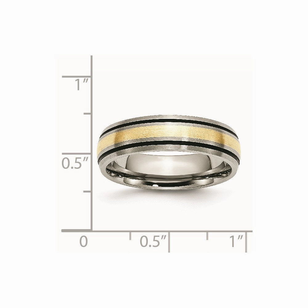 Titanium Grooved 14k Yellow Inlay 6mm Brushed and Antiqued Band | TB108