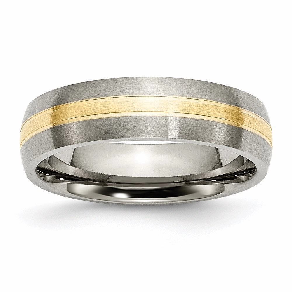 Titanium Grooved 14k Yellow Inlay 6mm Brushed Band | TB140