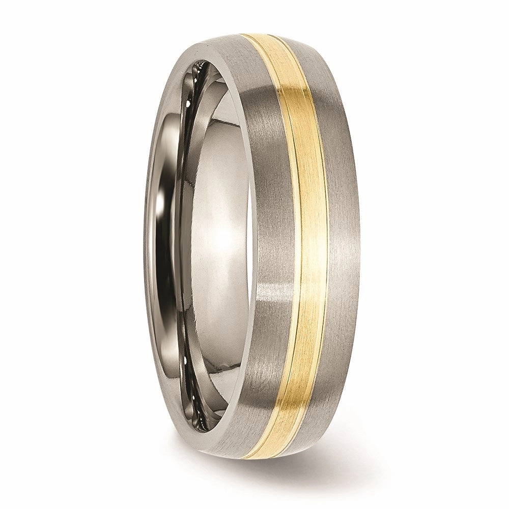 Titanium Grooved 14k Yellow Inlay 6mm Brushed Band | TB140