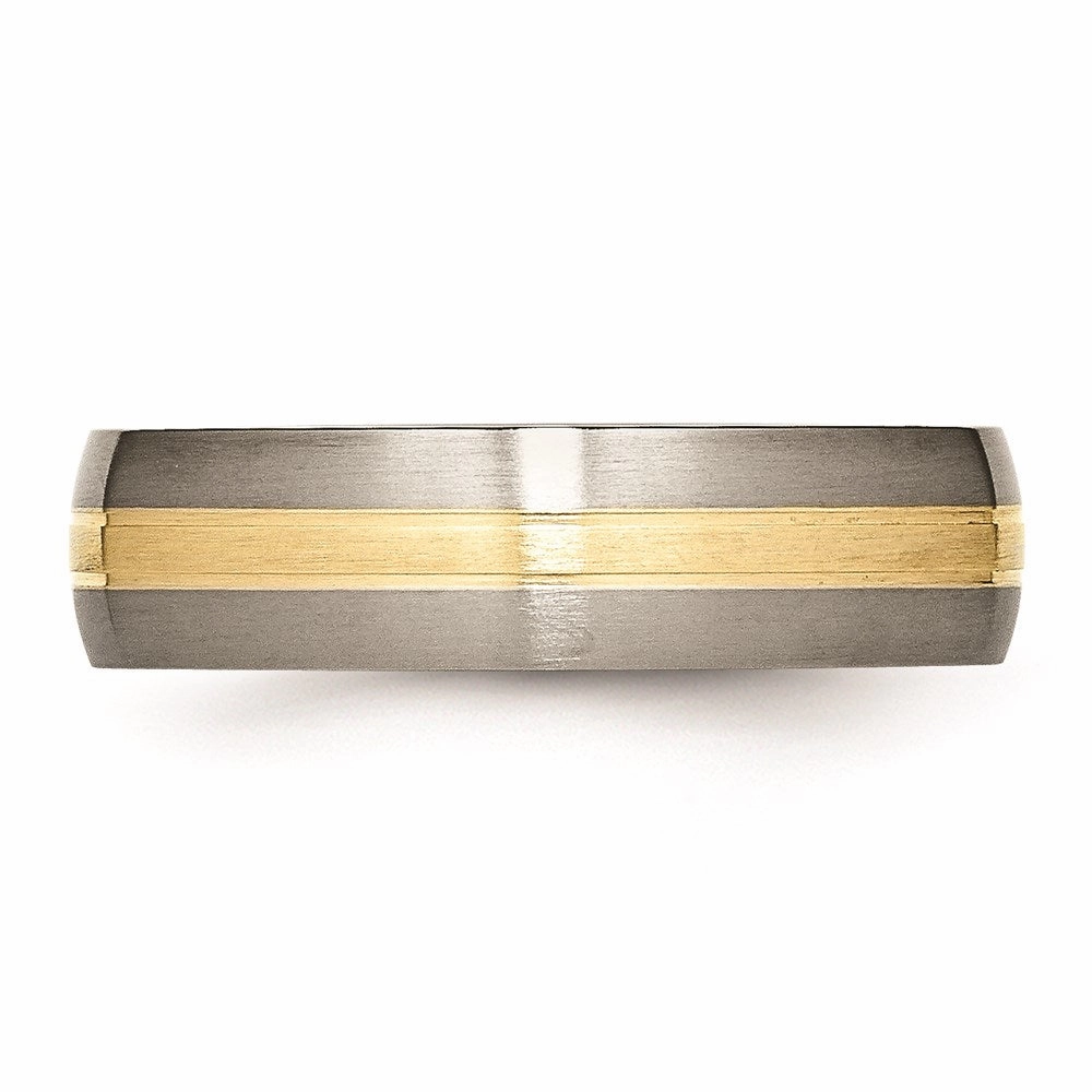 Titanium Grooved 14k Yellow Inlay 6mm Brushed Band | TB140