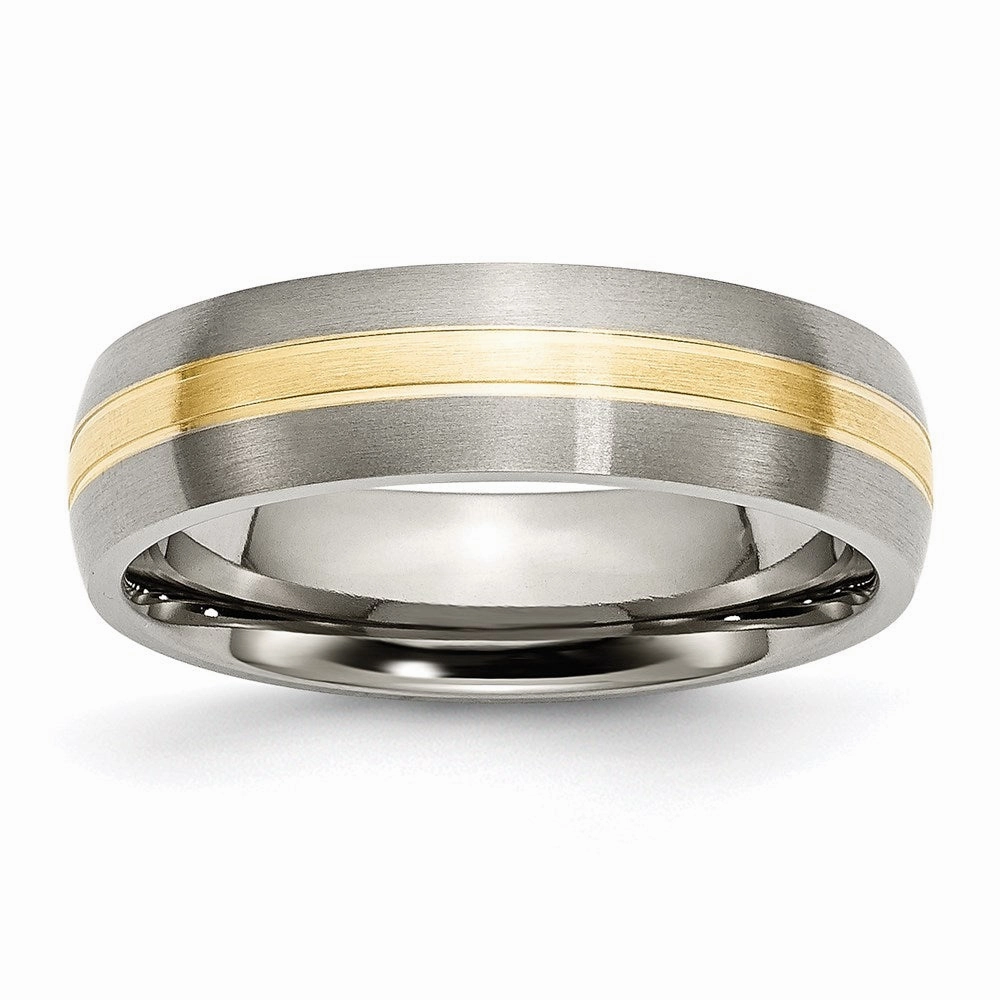 Titanium Grooved 14k Yellow Inlay 6mm Brushed Band | TB140