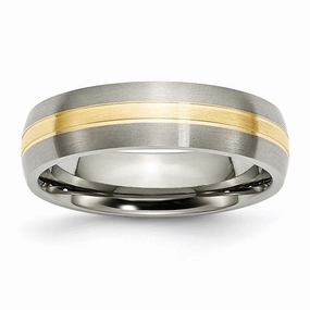 Titanium Grooved 14k Yellow Inlay 6mm Brushed Band | TB140