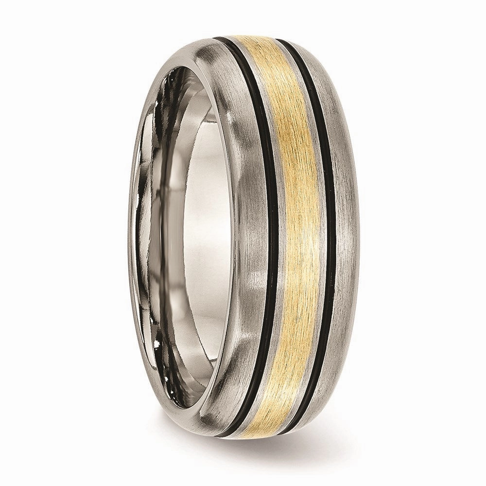 Titanium Grooved 14k Yellow Inlay 8mm Brushed and Antiqued Band | TB109