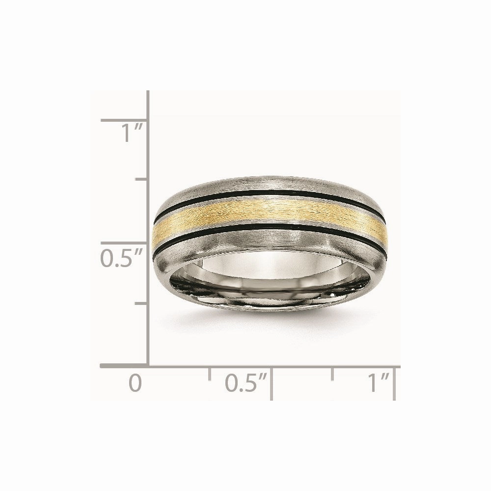 Titanium Grooved 14k Yellow Inlay 8mm Brushed and Antiqued Band | TB109