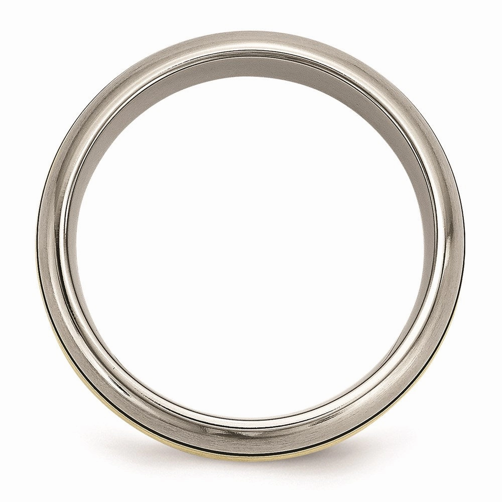 Titanium Grooved 14k Yellow Inlay 8mm Brushed and Antiqued Band | TB109