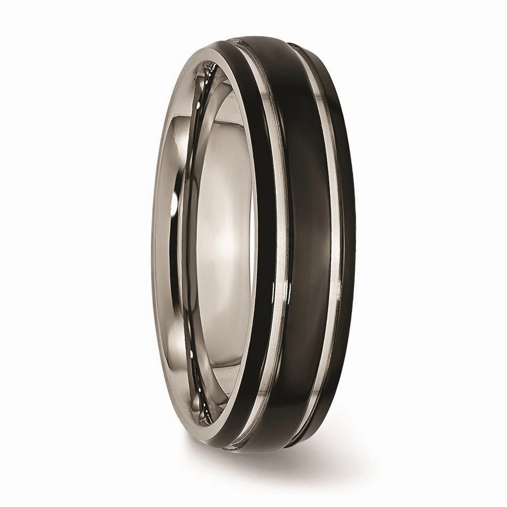 Titanium Grooved 6mm Black IP-plated Polished Band | TB317