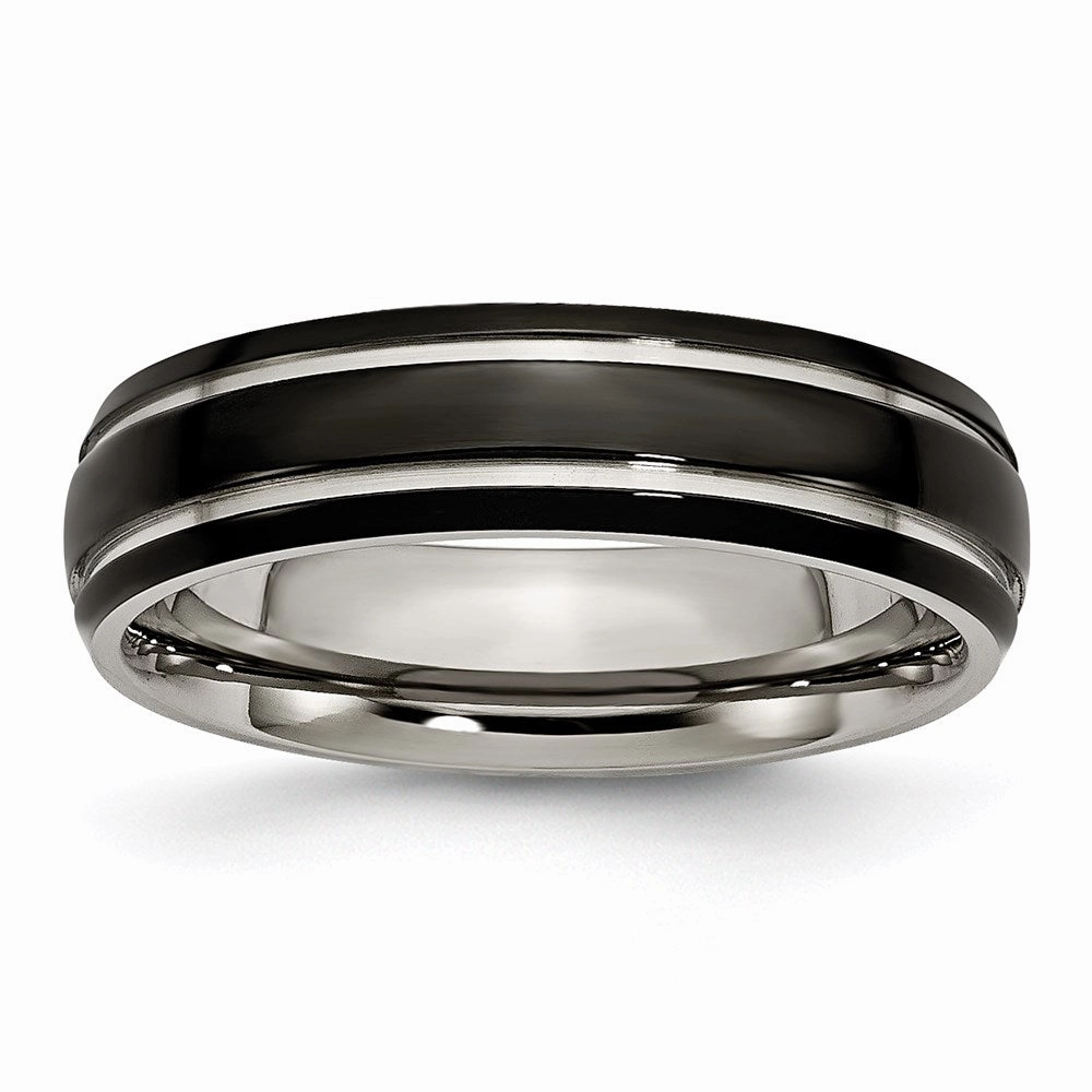 Titanium Grooved 6mm Black IP-plated Polished Band | TB317