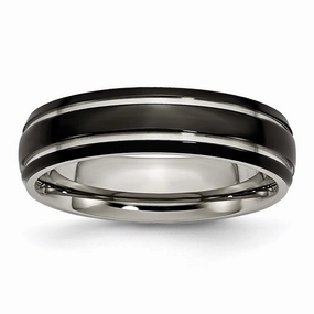 Titanium Grooved 6mm Black IP-plated Polished Band | TB317