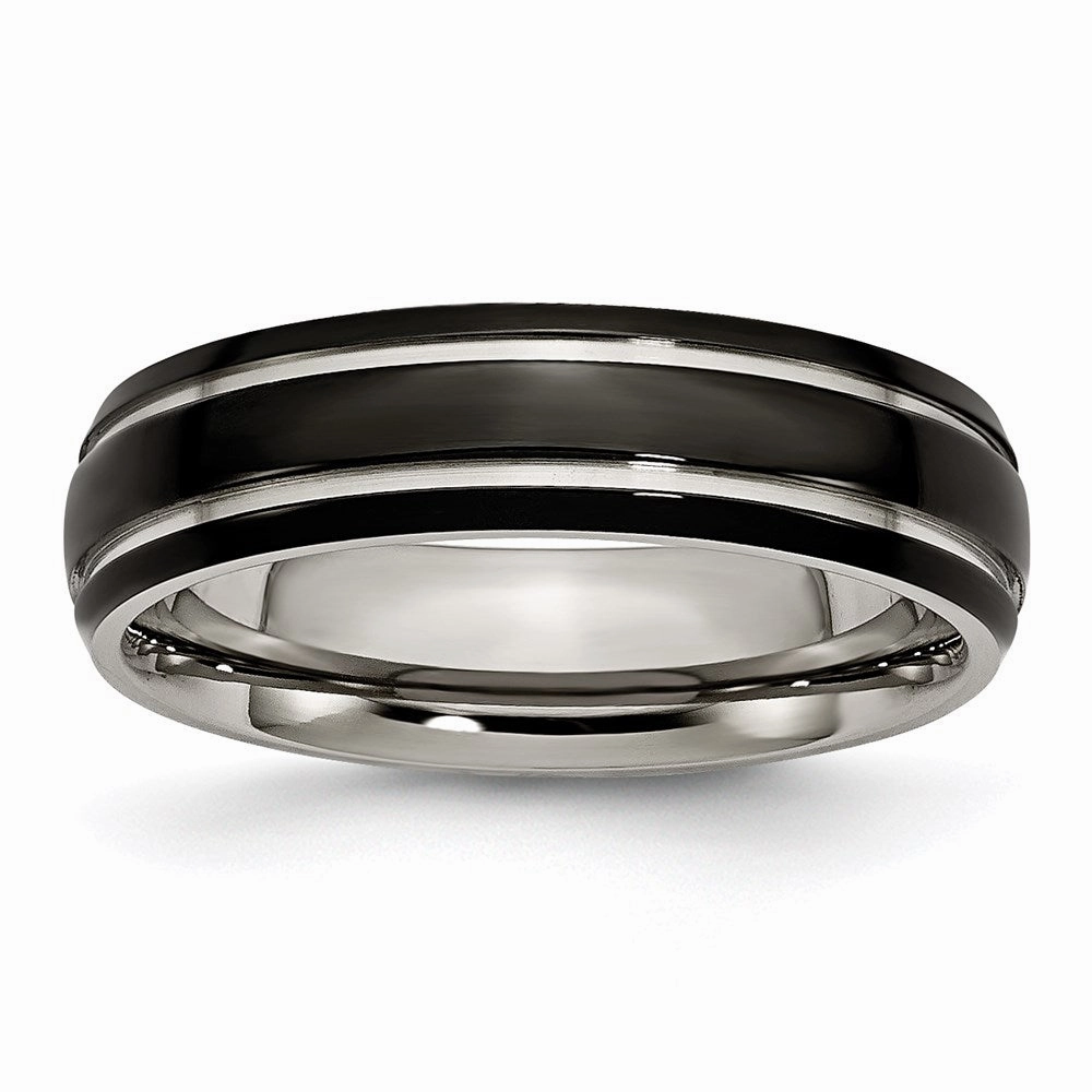 Titanium Grooved 6mm Black IP-plated Polished Band | TB317