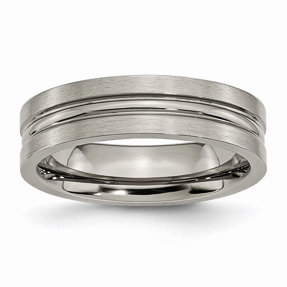Titanium Grooved 6mm Brushed and Polished Band | TB118