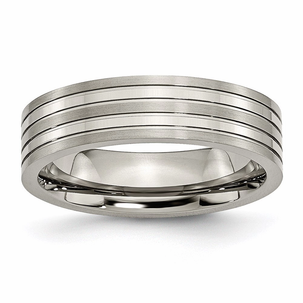 Titanium Grooved 6mm Brushed and Polished Band | TB186