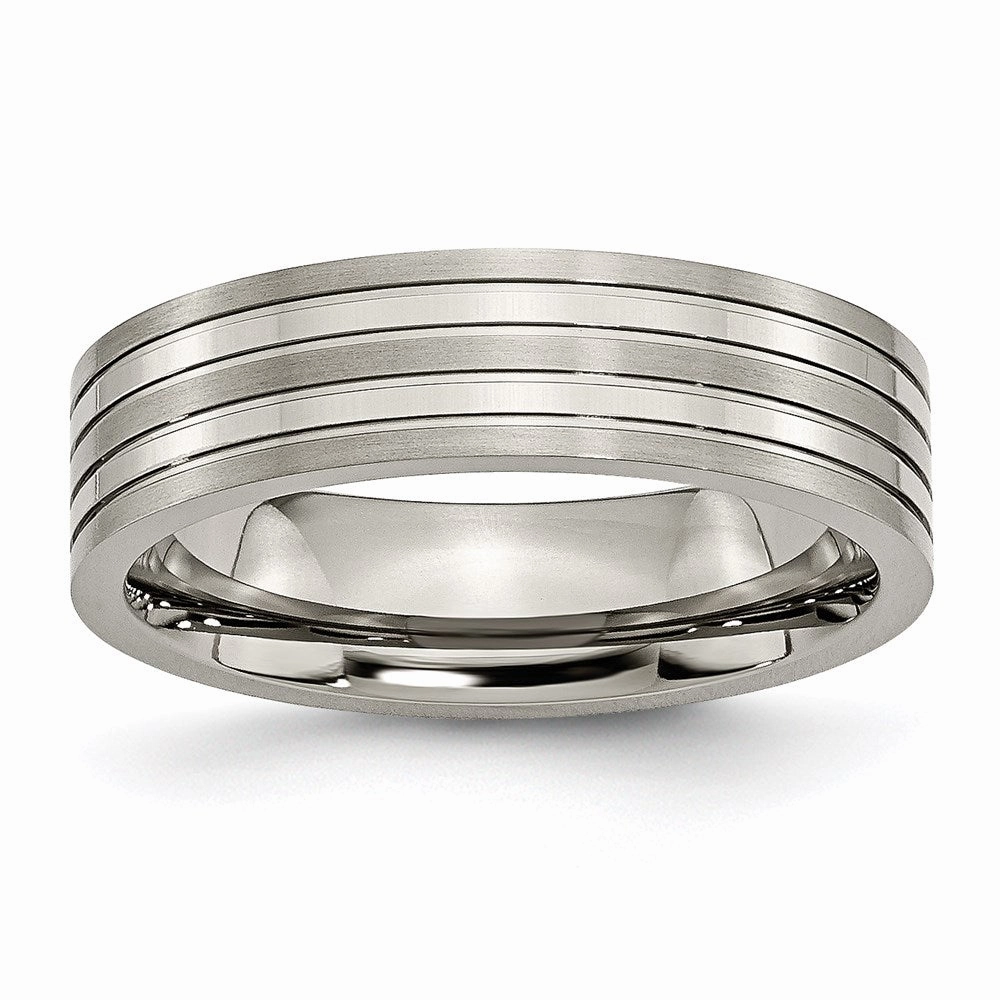 Titanium Grooved 6mm Brushed and Polished Band | TB186