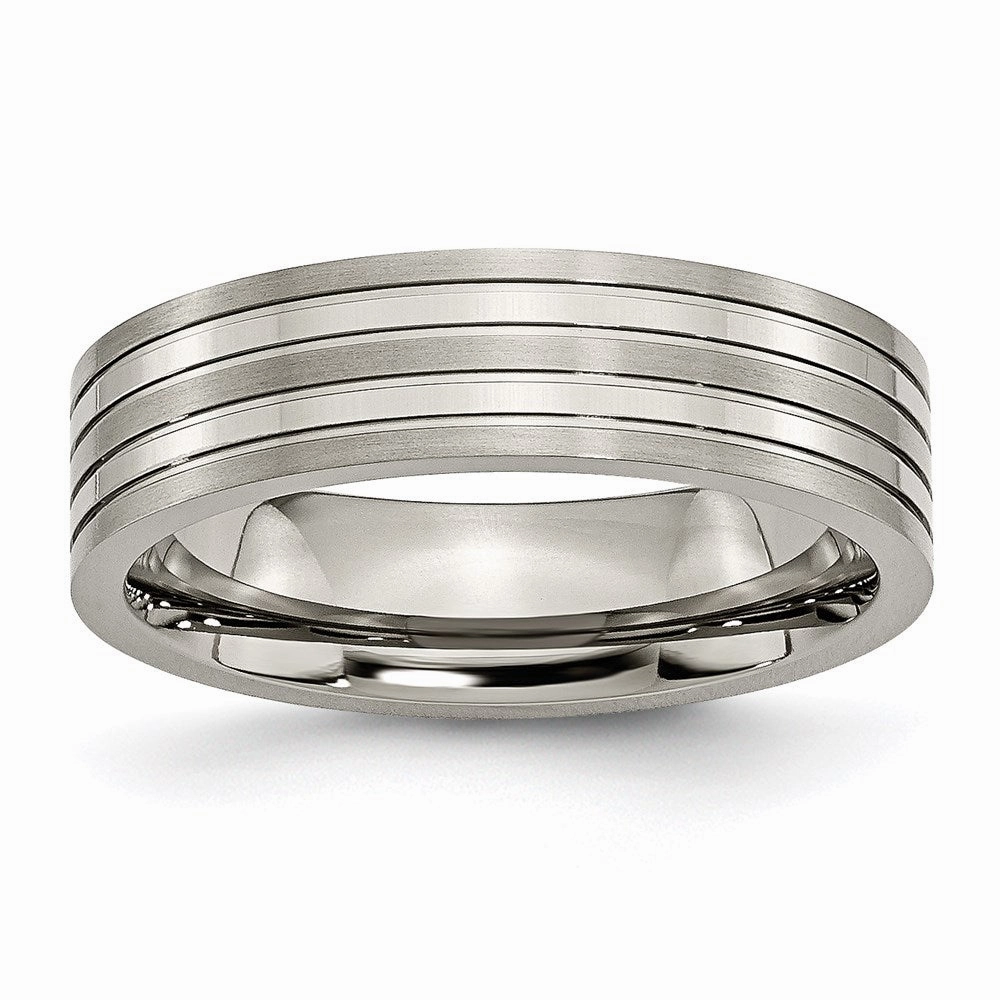 Titanium Grooved 6mm Brushed and Polished Band | TB186