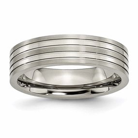 Titanium Grooved 6mm Brushed and Polished Band | TB186