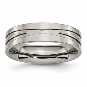 Titanium Grooved 6mm Polished Band | TB170