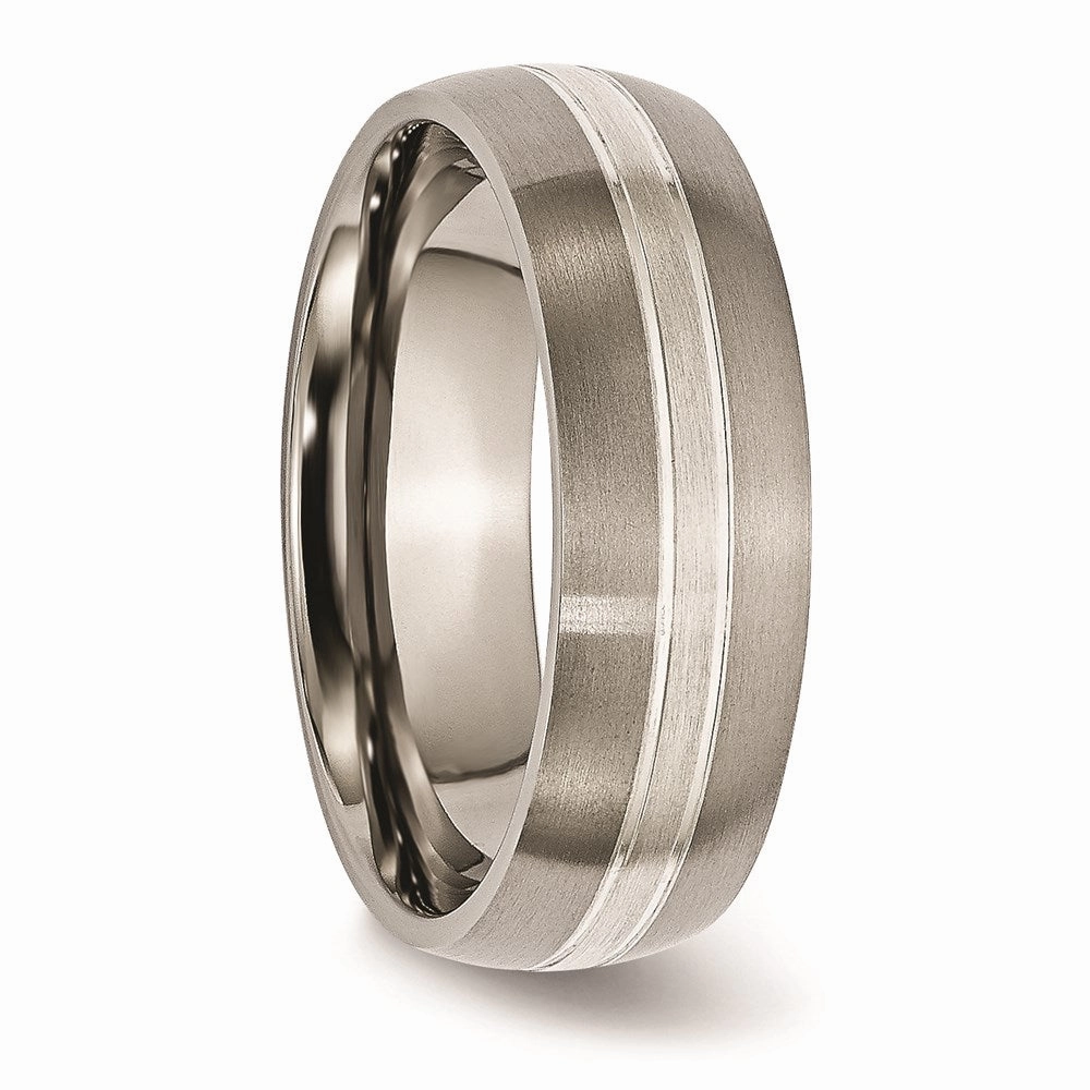 Titanium Grooved 7mm Sterling Silver Inlay Brushed/Polished Band | TB138