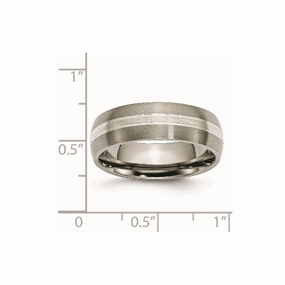 Titanium Grooved 7mm Sterling Silver Inlay Brushed/Polished Band | TB138