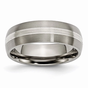 Titanium Grooved 7mm Sterling Silver Inlay Brushed/Polished Band | TB138