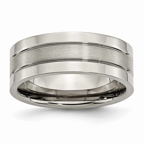 Titanium Grooved 8mm Brushed and Polished Band | TB189