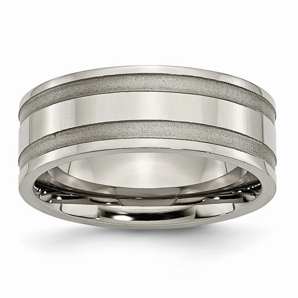 Titanium Grooved 8mm Satin and Polished Band | TB203