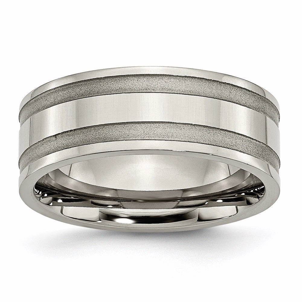 Titanium Grooved 8mm Satin and Polished Band | TB203