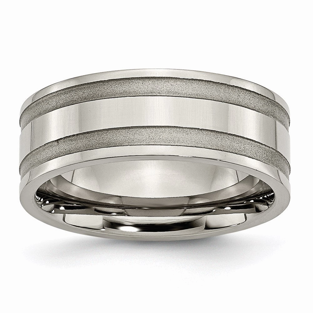 Titanium Grooved 8mm Satin and Polished Band | TB203