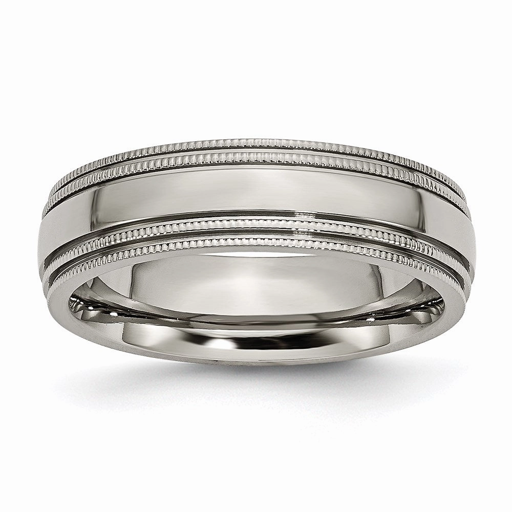 Titanium Grooved and Beaded Edge 6mm Polished Band | TB134