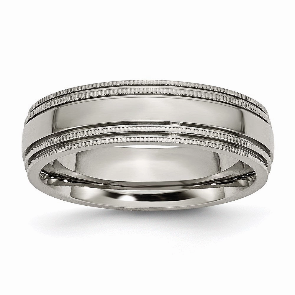 Titanium Grooved and Beaded Edge 6mm Polished Band | TB134