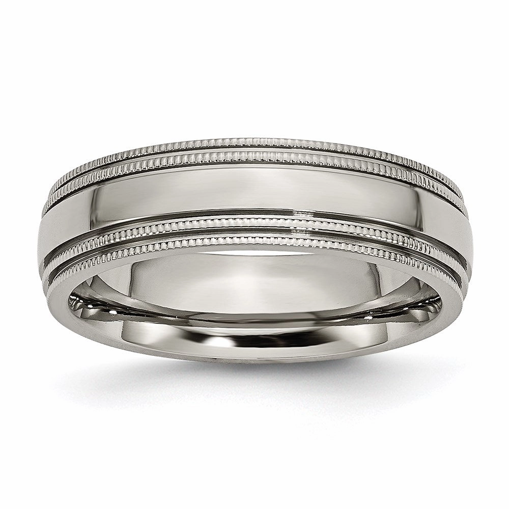 Titanium Grooved and Beaded Edge 6mm Polished Band | TB134