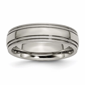 Titanium Grooved and Beaded Edge 6mm Polished Band | TB134