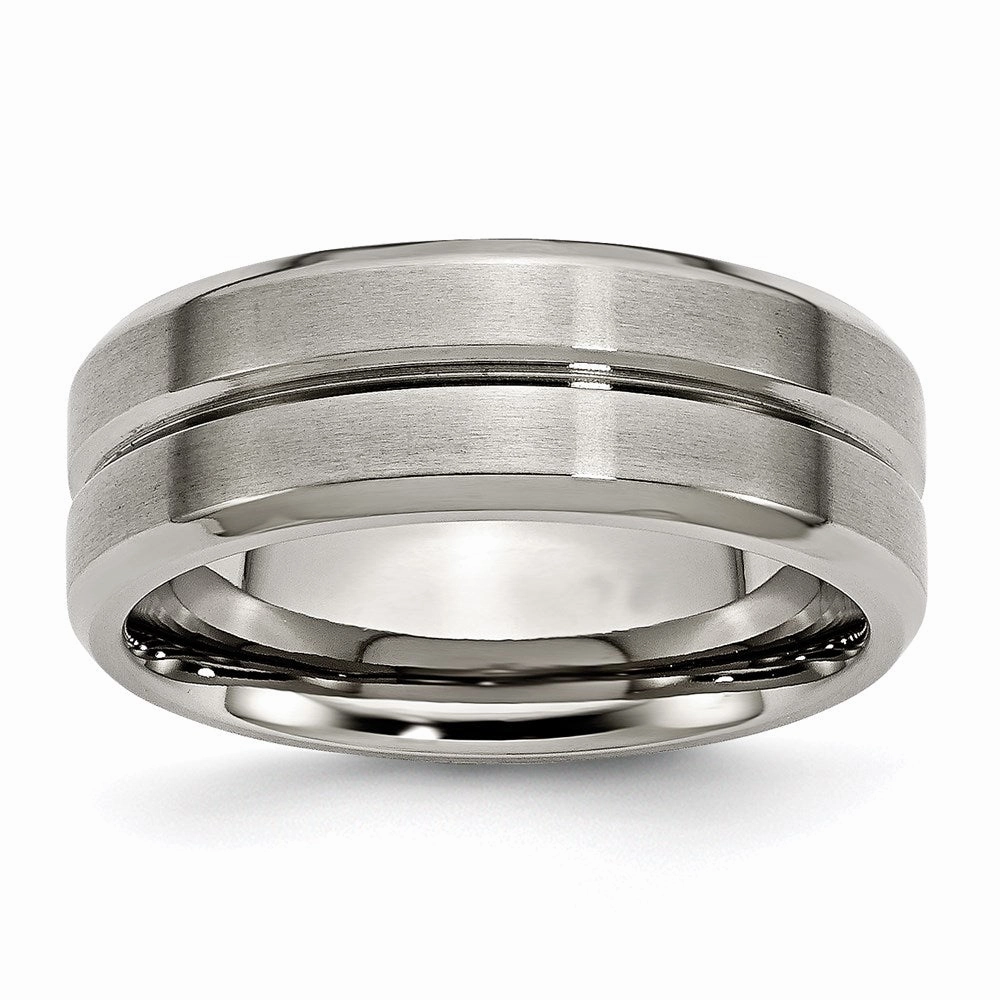 Titanium Grooved Beveled Edge 8mm Brushed and Polished Band | TB171