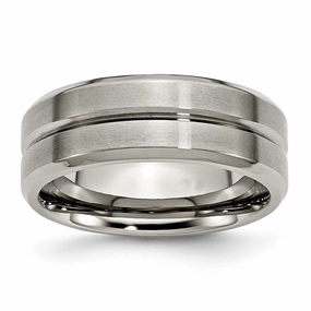 Titanium Grooved Beveled Edge 8mm Brushed and Polished Band | TB171