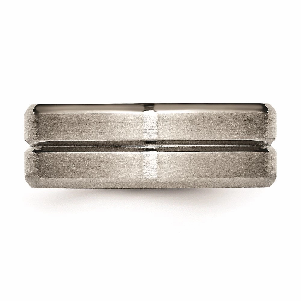 Titanium Grooved Beveled Edge 8mm Brushed and Polished Band | TB171