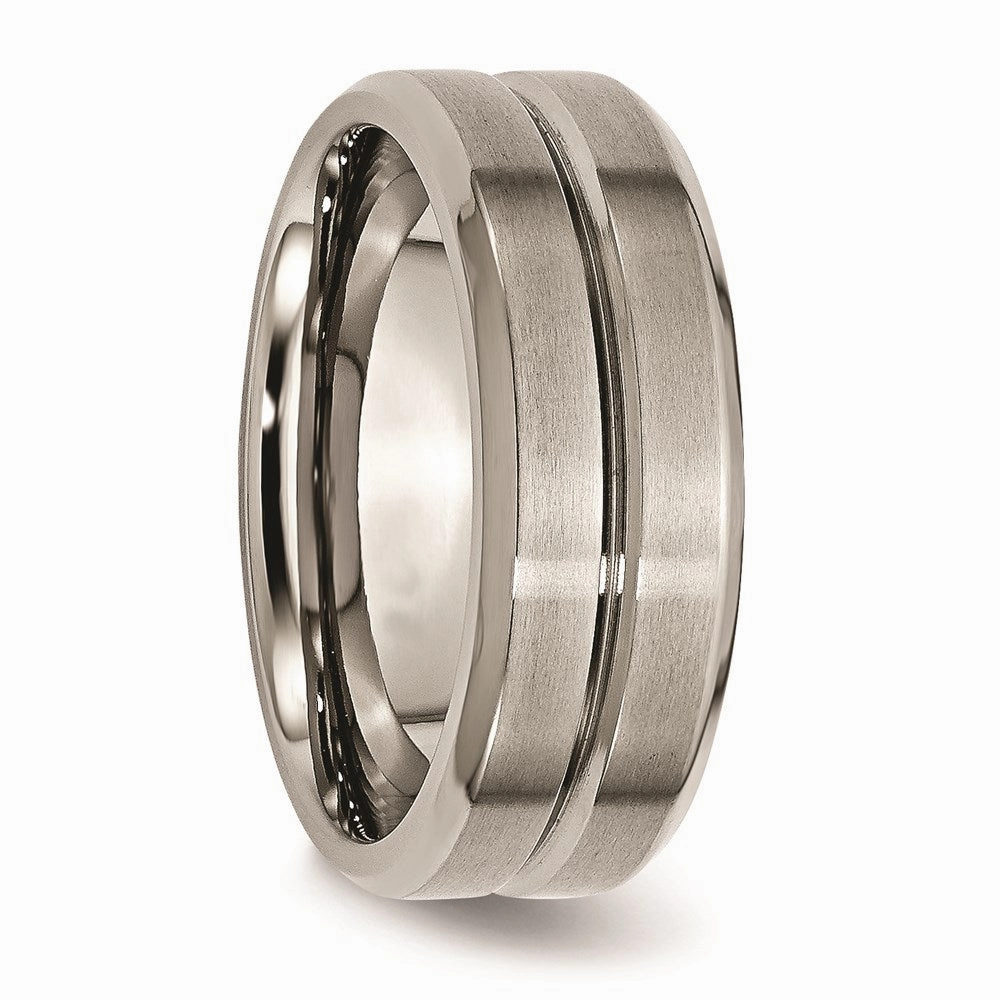Titanium Grooved Beveled Edge 8mm Brushed and Polished Band | TB171