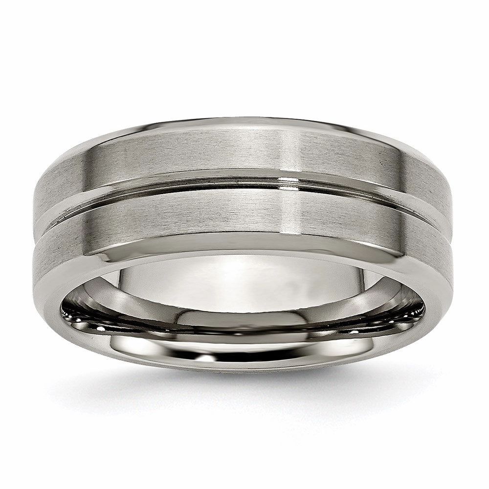 Titanium Grooved Beveled Edge 8mm Brushed and Polished Band | TB171