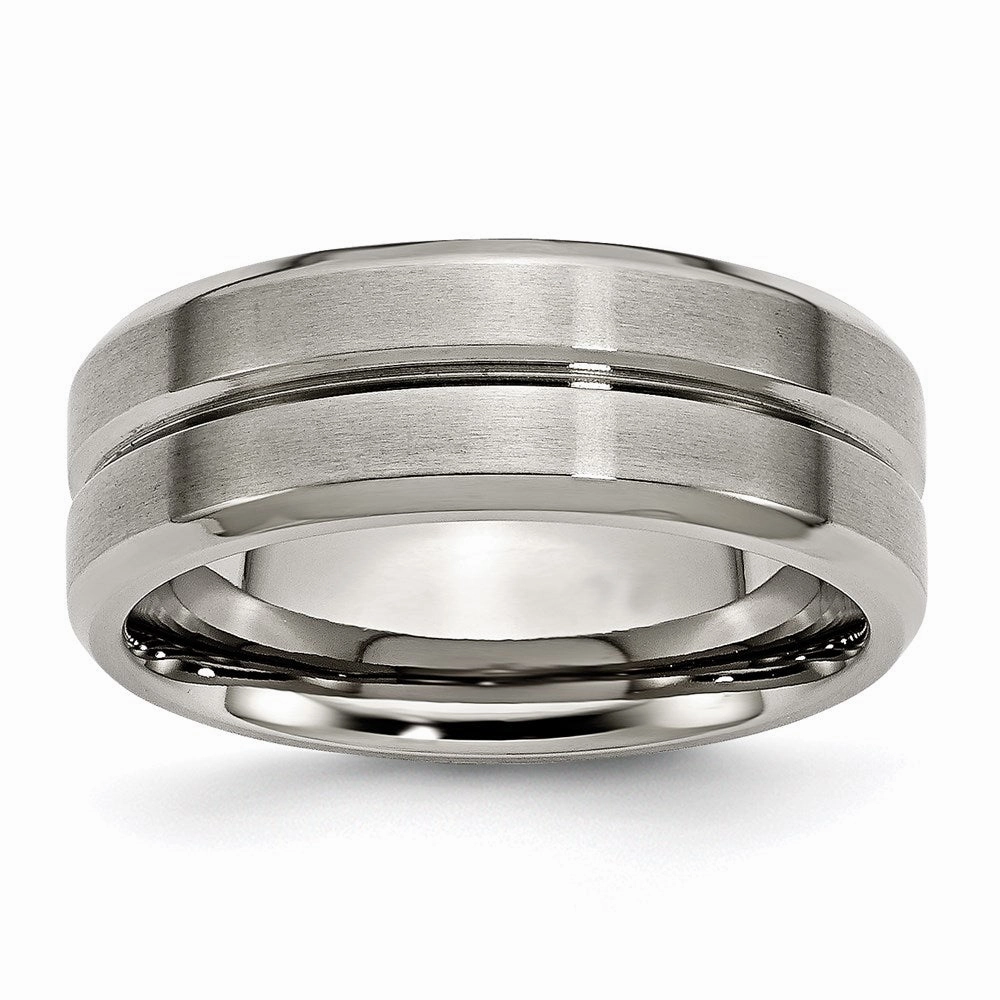 Titanium Grooved Beveled Edge 8mm Brushed and Polished Band | TB171