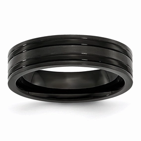 Titanium Grooved Black IP-plated 6mm Brushed and Polished Band | TB365