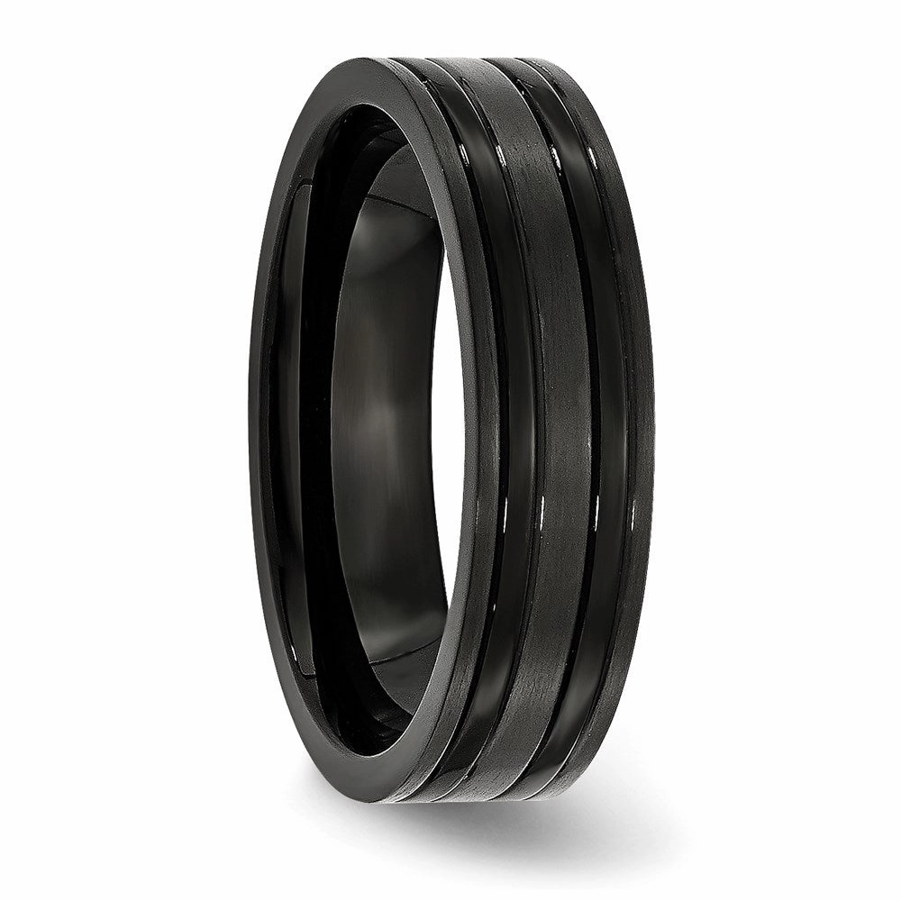 Titanium Grooved Black IP-plated 6mm Brushed and Polished Band | TB365
