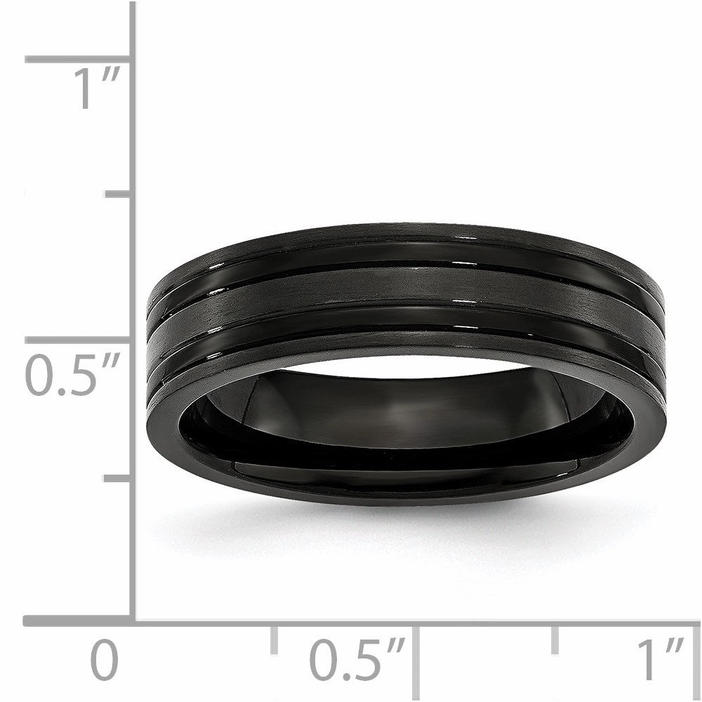 Titanium Grooved Black IP-plated 6mm Brushed and Polished Band | TB365