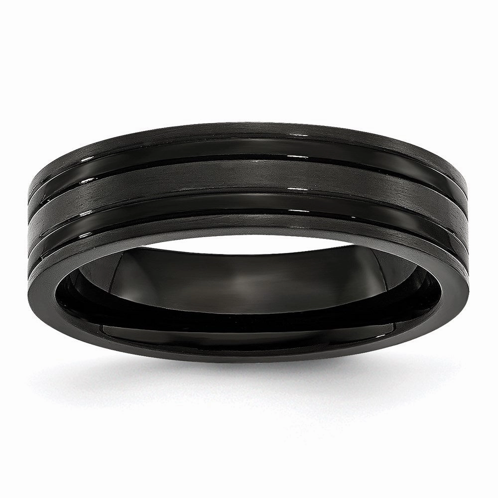 Titanium Grooved Black IP-plated 6mm Brushed and Polished Band | TB365