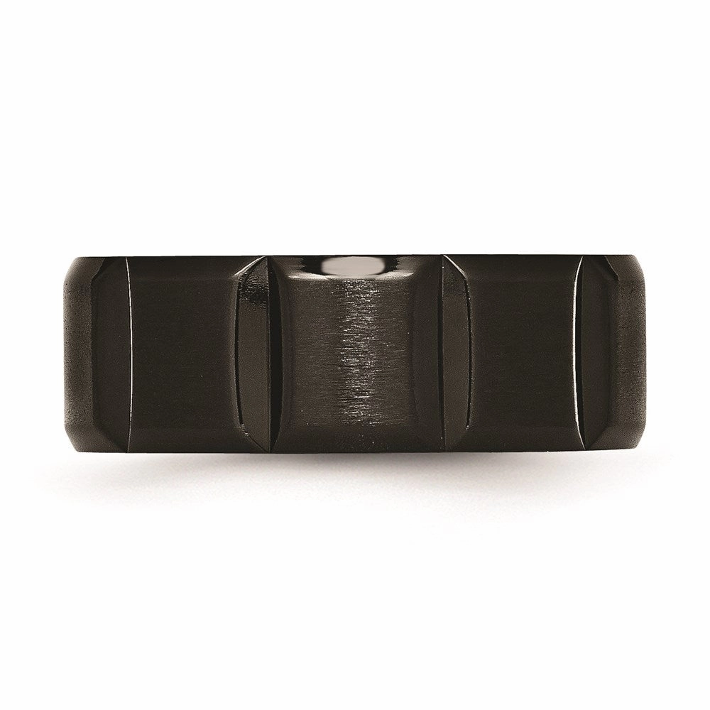 Titanium Grooved Black IP-plated 8mm Brushed and Polished Band | TB356